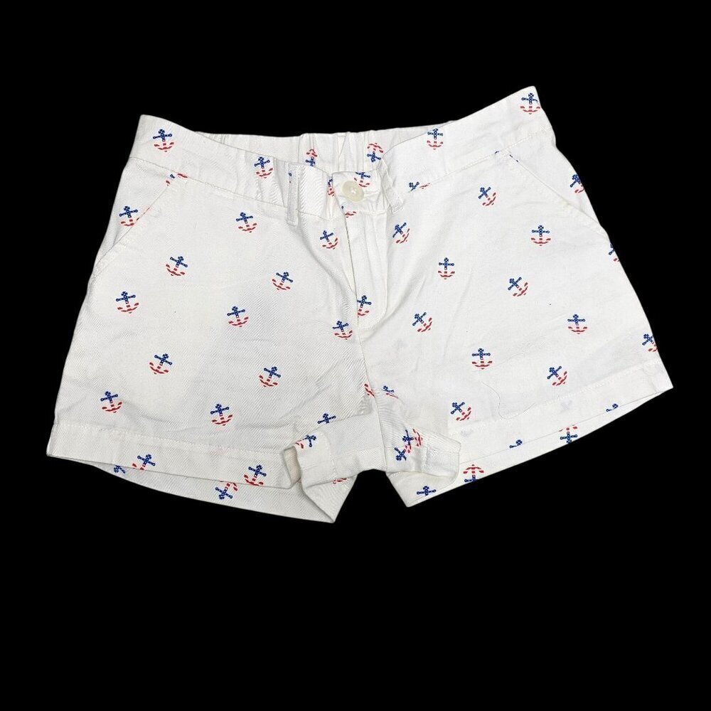 Chubbies White Cotton Twill Shorts Unisex Kids Size 6 Red Blue Anchor Print NEW